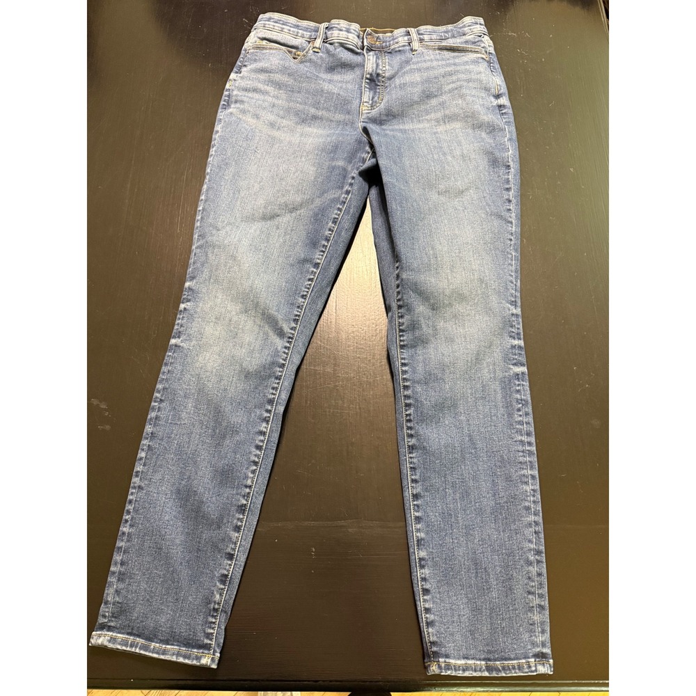 Lands' End Womens Size 12 Mid Rise Skinny Jeans Medium Wash Denim Stretch